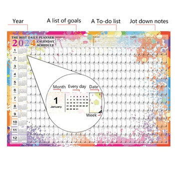 Месечен подарък за 2024 г. Стенен календар Планиращ лист Годишен седмичен плановик Списък със задачи Висящ дневен ред График Офис