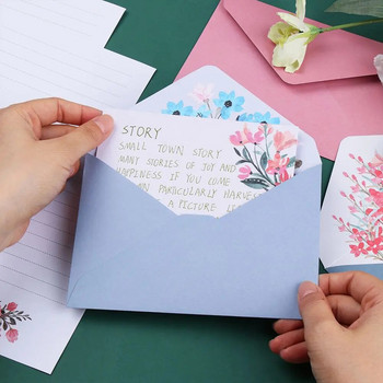 Φάκελοι επιστολών 6 ΤΕΜ. Σετ floral σχέδιο Χαρτί τυπωμένο λουλούδι σημείωμα αγάπης Ευχετήρια κάρτα Προσκλητήριο Γραφική ύλη Σχολική προμήθεια