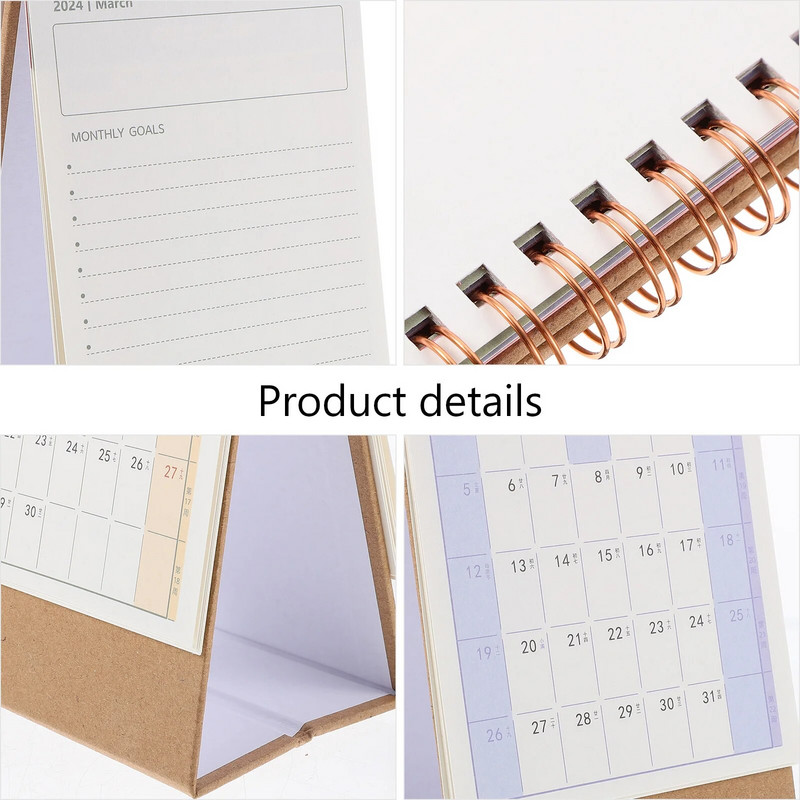 Üres naptár 2024 Mini asztali naptárak Lapfordítás Visszaszámlálás Álló Flip Paper Calendar-2024 Office Agenda