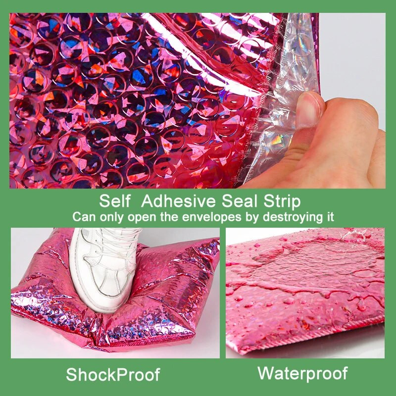 10 tk Holograafiline foolium mullpostitus meik-kinkekotid Glamuursed värvilised pakendid mullpostitus polsterdatud saatmisposti ümbrik