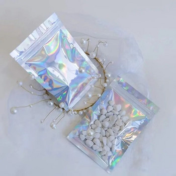 Многократно затварящи се лазерни чанти с цип Опаковки за малък бизнес Холографски пликове Плоски прозрачни пластмасови бонбони Бижута Чанта за съхранение на храна