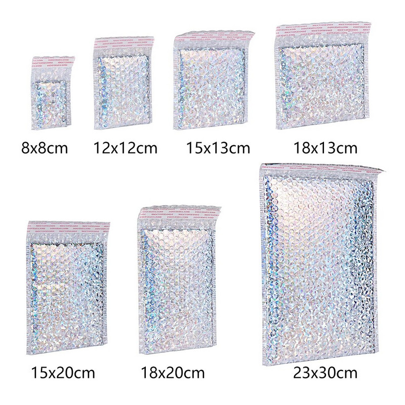 5 tk kuldne hõbedane lasermull ümbrik vahtfoolium postikott Holograafiline põrutuskindel postitaja ümbrikud kott kinkepakend