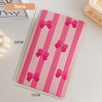 5 ks bublinkových obálok s mašľou, ružové bublinkové samolepiace poštové tašky, polstrované obálky, balenie na darčeky