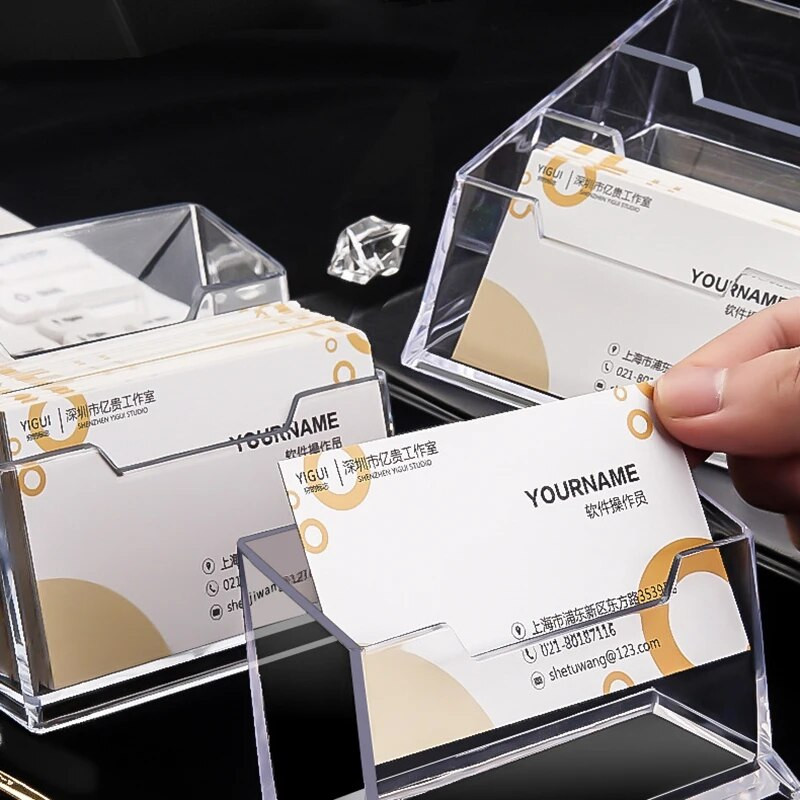 Skaidrus vizitinių kortelių dėklas staliniam aukščiausios klasės akrilo kortelių laikiklio laikymo dėžutės ekrano stovo organizatorius