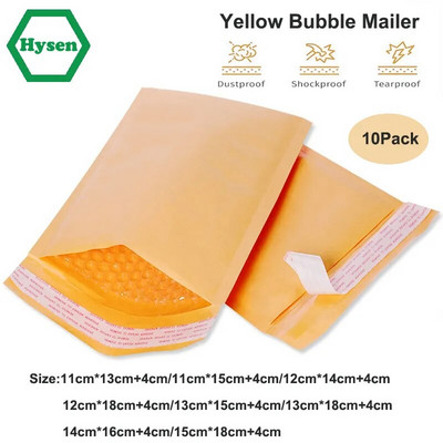10 бр. Малки подплатени пликове Bubble Yellow Kraft Bag Mailers Mailing Envelopes Small Bubble Envelopes Yellow Pouch