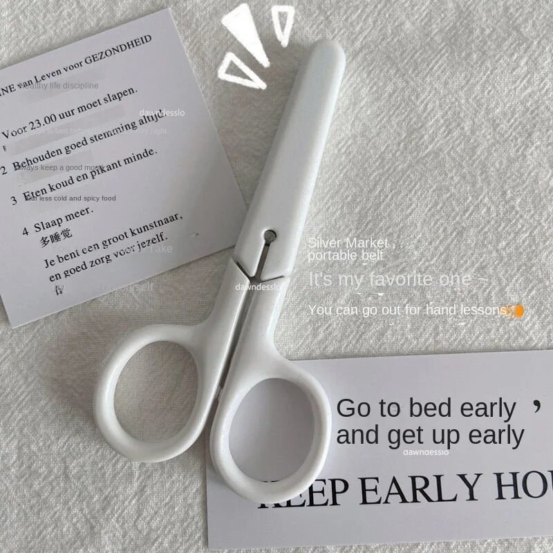 Mini baltas krāsas šķērveida INS stila pārnēsājams nerūsējošā tērauda asmeņu griezējs papīram roku darbam kancelejas piederumiem biroja skolas dāvana