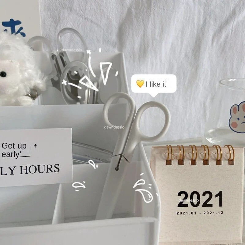 Mini baltas krāsas šķērveida INS stila pārnēsājams nerūsējošā tērauda asmeņu griezējs papīram roku darbam kancelejas piederumiem biroja skolas dāvana