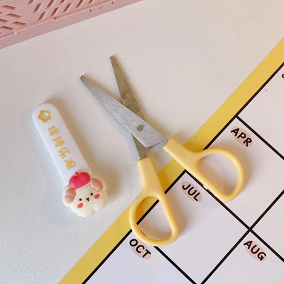 Foarfece de desene animate Kawaii cu capac de protecție Foarfece de siguranță DIY Cutter pentru copii Papetarie coreeană Rechizite de birou pentru școală