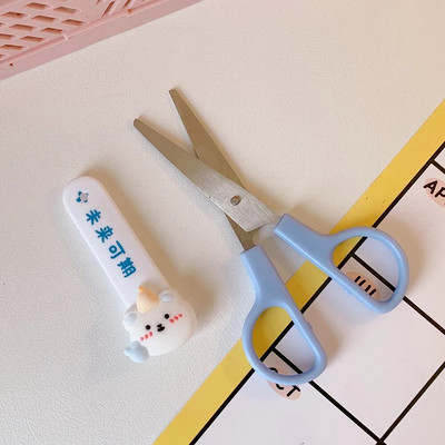 Foarfece de desene animate Kawaii cu capac de protecție Foarfece de siguranță DIY Cutter pentru copii Papetarie coreeană Rechizite de birou pentru școală