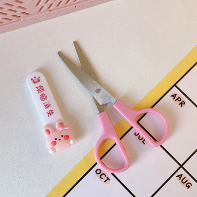 Foarfece de desene animate Kawaii cu capac de protecție Foarfece de siguranță DIY Cutter pentru copii Papetarie coreeană Rechizite de birou pentru școală