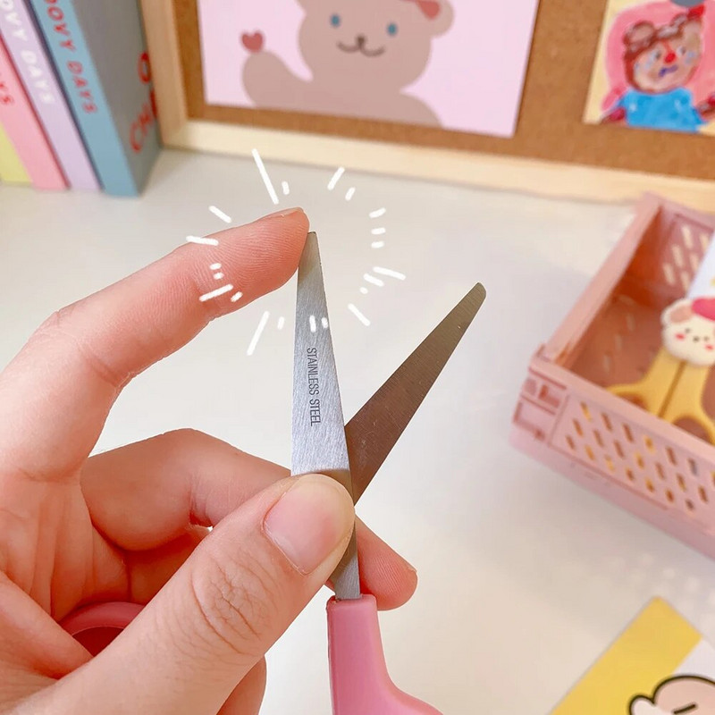 Kawaii Cartoon Scissors with Protective Cover DIY Safety Scissors Paper Cutter for Kids Κορεατικά Σχολικά Γραφικά Είδη γραφείου