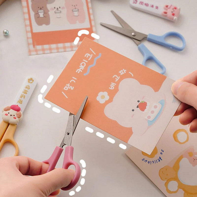 Kawaii Cartoon Scissors with Protective Cover DIY Safety Scissors Paper Cutter for Kids Κορεατικά Σχολικά Γραφικά Είδη γραφείου