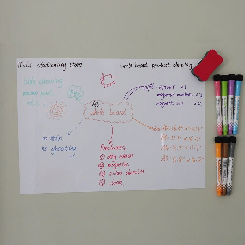 Magnettahvel külmkapi kaardikleebiste jaoks Magnet kustutatav digitaalne tahvel märkmete jaoks, joonistamine, lauakalender A4