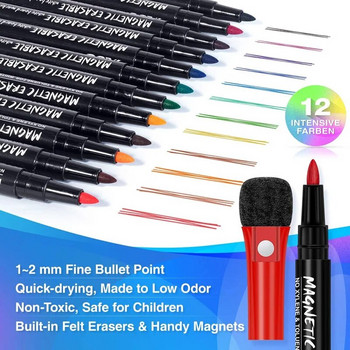 12 цвята магнитни маркери за сухо изтриване Изтриваеми химикалки за бяла дъска с гумичка за деца Учители Класни стаи Офис