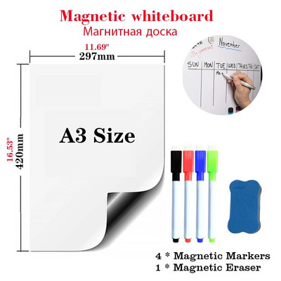 A3-suuruses magnettahvel Magnet kuivkustutus valged tahvlid Külmkapi kleebis Paindlik kodukontor Köök bülletäänide kalender
