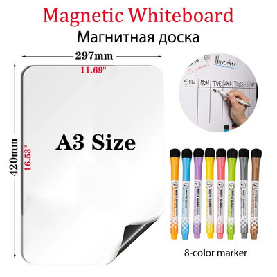 Μέγεθος A3 Magnetic Whiteboard Dry Wipe Weekly Monthly Planner Fridge Stickers Menu Calendar with 8 Color Marker