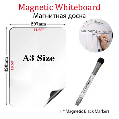 Μέγεθος A3 Magnetic Whiteboard Dry Wipe Weekly Monthly Planner Fridge Stickers Menu Calendar with 8 Color Marker