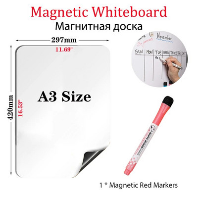 Μέγεθος A3 Magnetic Whiteboard Dry Wipe Weekly Monthly Planner Fridge Stickers Menu Calendar with 8 Color Marker