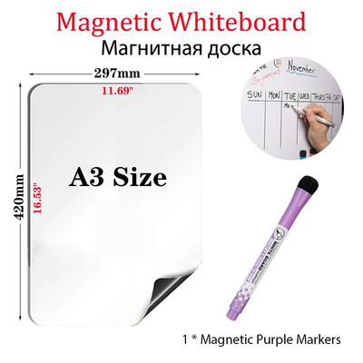 Μέγεθος A3 Magnetic Whiteboard Dry Wipe Weekly Monthly Planner Fridge Stickers Menu Calendar with 8 Color Marker