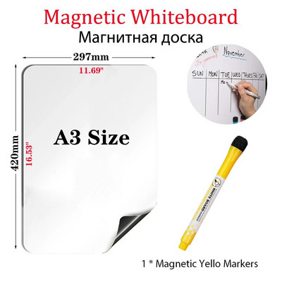 Μέγεθος A3 Magnetic Whiteboard Dry Wipe Weekly Monthly Planner Fridge Stickers Menu Calendar with 8 Color Marker