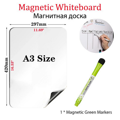 Μέγεθος A3 Magnetic Whiteboard Dry Wipe Weekly Monthly Planner Fridge Stickers Menu Calendar with 8 Color Marker
