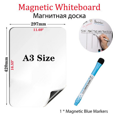 Μέγεθος A3 Magnetic Whiteboard Dry Wipe Weekly Monthly Planner Fridge Stickers Menu Calendar with 8 Color Marker