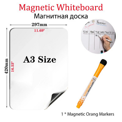 Μέγεθος A3 Magnetic Whiteboard Dry Wipe Weekly Monthly Planner Fridge Stickers Menu Calendar with 8 Color Marker