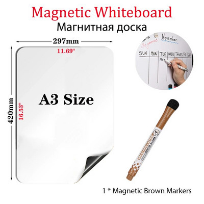 Μέγεθος A3 Magnetic Whiteboard Dry Wipe Weekly Monthly Planner Fridge Stickers Menu Calendar with 8 Color Marker