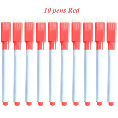 10 τμχ Μαρκαδόρο Λευκού Πίνακα Σχολική Λευκή Πίνακας Dry-Erase Fine Nib Pen with Eraser Rubber Magnetic Markers Writing Black Blue Red