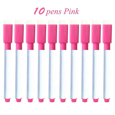 10 τμχ Μαρκαδόρο Λευκού Πίνακα Σχολική Λευκή Πίνακας Dry-Erase Fine Nib Pen with Eraser Rubber Magnetic Markers Writing Black Blue Red