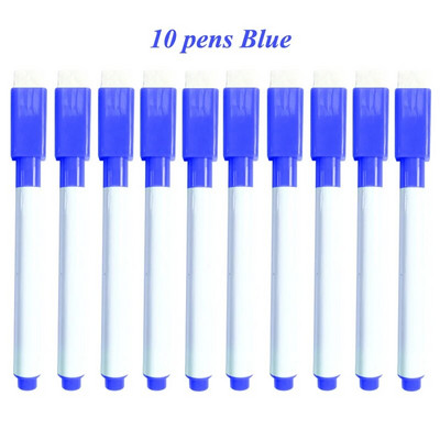 10 τμχ Μαρκαδόρο Λευκού Πίνακα Σχολική Λευκή Πίνακας Dry-Erase Fine Nib Pen with Eraser Rubber Magnetic Markers Writing Black Blue Red