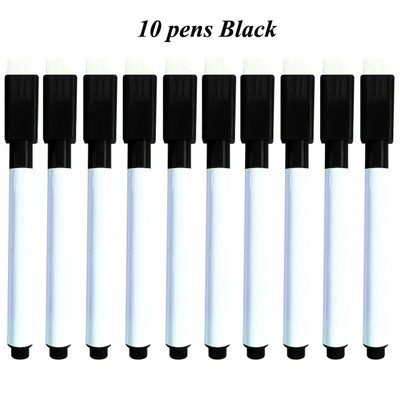 10 τμχ Μαρκαδόρο Λευκού Πίνακα Σχολική Λευκή Πίνακας Dry-Erase Fine Nib Pen with Eraser Rubber Magnetic Markers Writing Black Blue Red