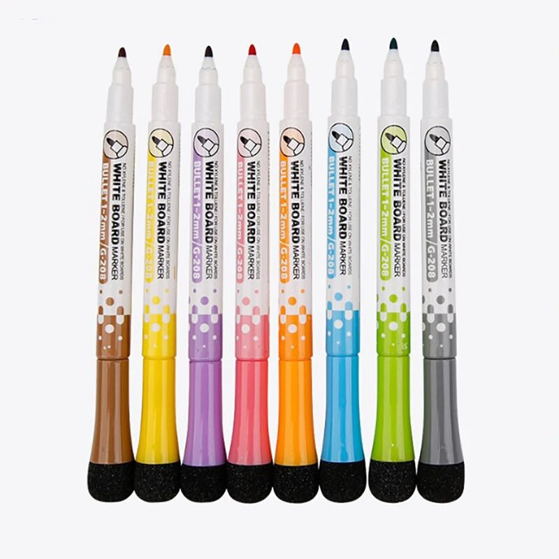 8 spalvų magnetinės lentos rašikliai Adsorbuojamasis trinamas lentos rašiklis su teptuko šaldytuvo magnetu Vaikų tapybos spalvų žymeklis