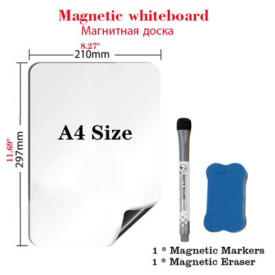 Μέγεθος A4 Μαγνητικός πίνακας Dry Erase White Board Μενού Αυτοκόλλητο Κουζίνας Ψυγείο Δείκτης πίνακας ημερολογίου προγραμματισμού
