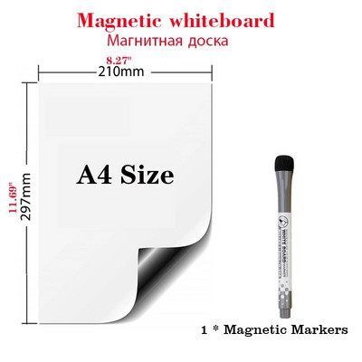 Μέγεθος A4 Μαγνητικός πίνακας Dry Erase White Board Μενού Αυτοκόλλητο Κουζίνας Ψυγείο Δείκτης πίνακας ημερολογίου προγραμματισμού