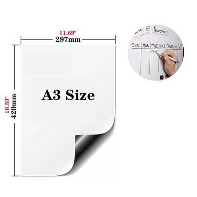 A3 magnētiskā virtuves tāfele Ledusskapja magnēti Sausa salvete Balta tāfele Rakstīšanas ieraksts Ziņojumu dēlis Atgādinājums Piezīmju bloks Dāvana bērnam