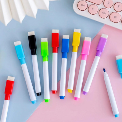 8PCS Химикалки за бяла дъска Маркери за сухо изтриване с гумичка за домашен офис Училищни канцеларски материали 8 цвята