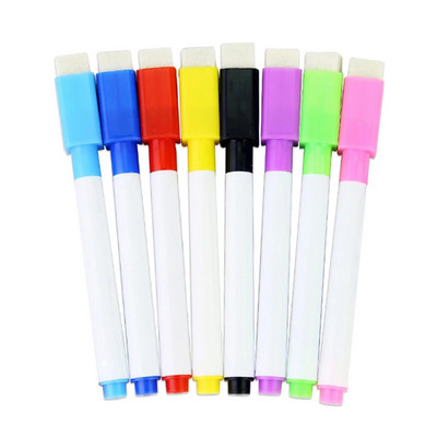 Μαρκαδόροι λευκού πίνακα 8 τεμ. Στυλό μαρκαδόρου στεγνού σκουπίσματος με γόμα για σχολικά είδη γραφείου σπιτιού 8 χρώματα
