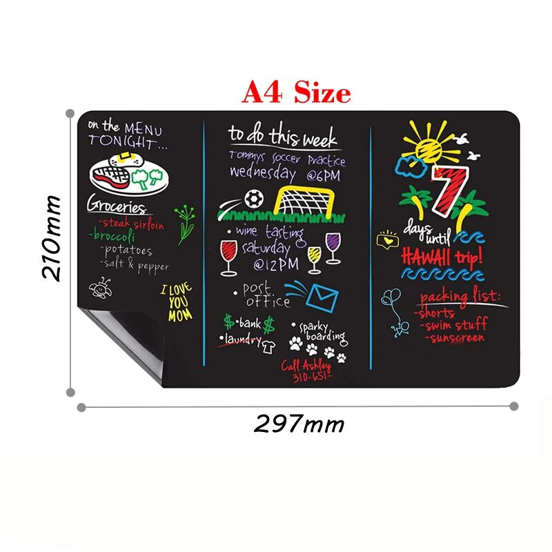 Α4 Μαγνητικό στεγνό μαντηλάκι Μαυροπίνακας Ψυγείου Πίνακας Ανακοινώσεων Αυτοκόλλητα Τοίχου Πλάνη οργάνωσης κουζίνας