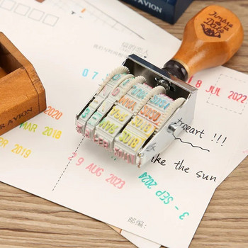 Дървена дръжка Печат с ролер за дата Изработка на ретро картички Направи си сам Планер за скрапбукинг Печати за дневник Kawaii Канцеларски материали Офис консумативи