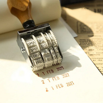 Ξύλινη λαβή Σφραγίδα με ρολό ημερομηνίας Vintage κάρτα που κάνει DIY Scrapbooking Planner Γραμματόσημα περιοδικών Kawaii Γραφική ύλη Προμήθειες γραφείου