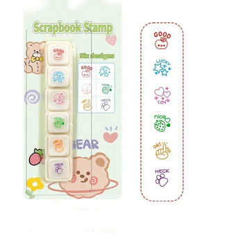 6 бр./компл. Kawaii Cartoon Stamps Self Ink Press Reward Stamps Kids Encourage Seal DIY Inkpad Art Crafts Korean Office Office