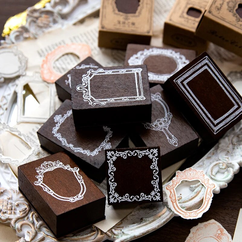 Yoofun vintage okvir Drveni pečat Obrub Standardni pečat za dnevnik Planer za spomenare Dnevnik Dekoracija Retro pribor