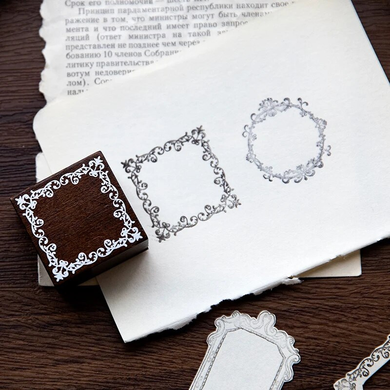 Yoofun vintage okvir Drveni pečat Obrub Standardni pečat za dnevnik Planer za spomenare Dnevnik Dekoracija Retro pribor