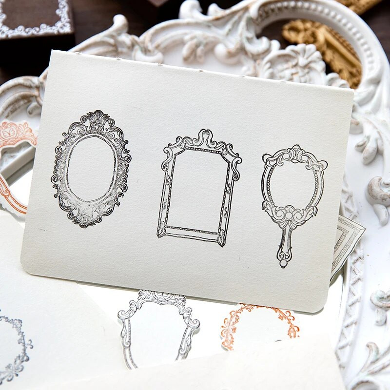 Yoofun vintage okvir Drveni pečat Obrub Standardni pečat za dnevnik Planer za spomenare Dnevnik Dekoracija Retro pribor