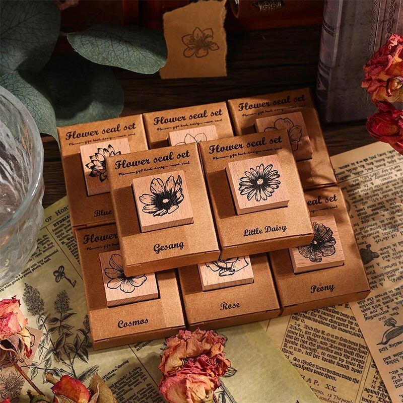 1 tk Flower Rites seeria Vintage puidust taim lillede kummitempel Creative DIY Journal Materjal Decor Kirjatarbed