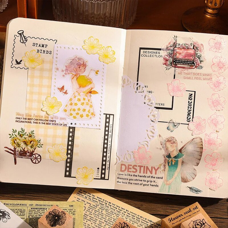1 tk Flower Rites seeria Vintage puidust taim lillede kummitempel Creative DIY Journal Materjal Decor Kirjatarbed
