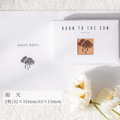 Yoofun 2 τεμ./συσκευασία Καιρός Ηλιόλουστος Βροχερός Συννεφιασμένος Ξύλινες στάμπες από καουτσούκ για διακόσμηση Mini Scrapbooking Journal DIY Craft Stationery