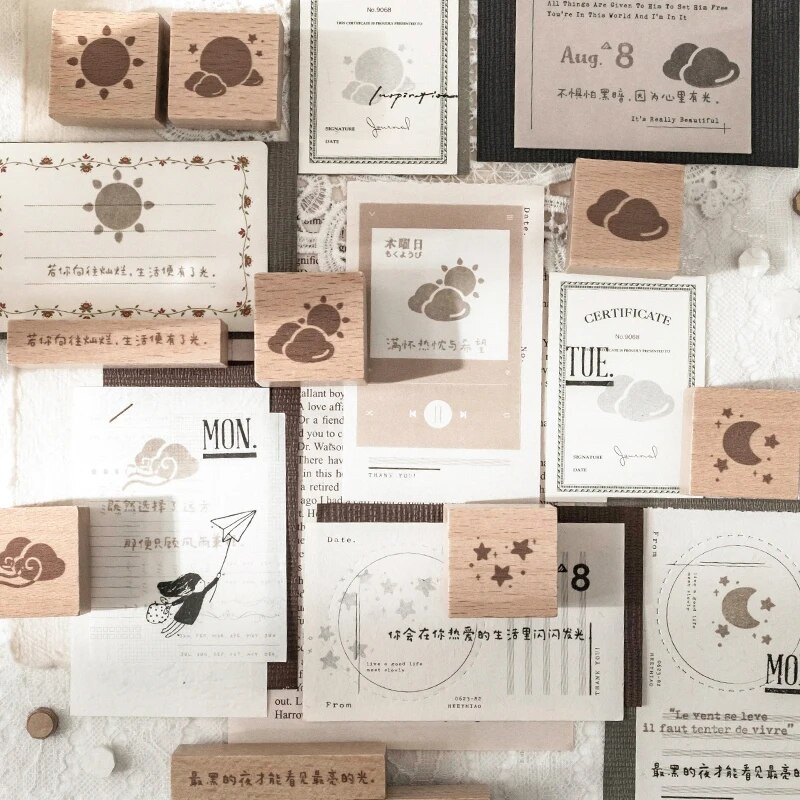 Yoofun 2 τεμ./συσκευασία Καιρός Ηλιόλουστος Βροχερός Συννεφιασμένος Ξύλινες στάμπες από καουτσούκ για διακόσμηση Mini Scrapbooking Journal DIY Craft Stationery