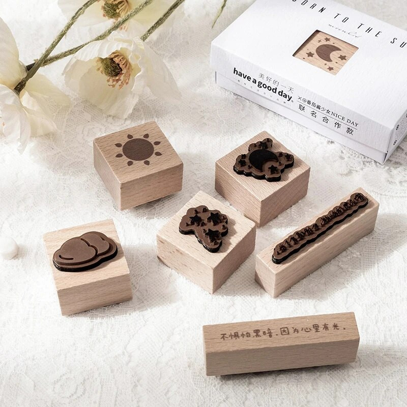 Yoofun 2 τεμ./συσκευασία Καιρός Ηλιόλουστος Βροχερός Συννεφιασμένος Ξύλινες στάμπες από καουτσούκ για διακόσμηση Mini Scrapbooking Journal DIY Craft Stationery